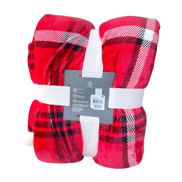 Martha Stewart Collection Classic Sherpa Red Plaid Throw